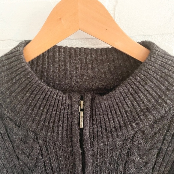 London Fog Mens Full Zip Sweater Cardigan Chunky Cable knit Wool blend Gray 2XL - Picture 3 of 14